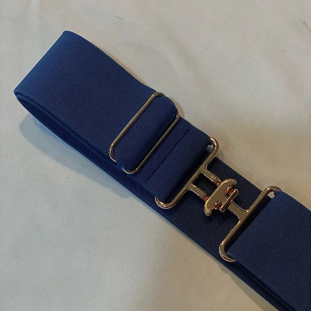 Blue with gold buckle Surcingle Belt Elastic One Size Fits All equestri…